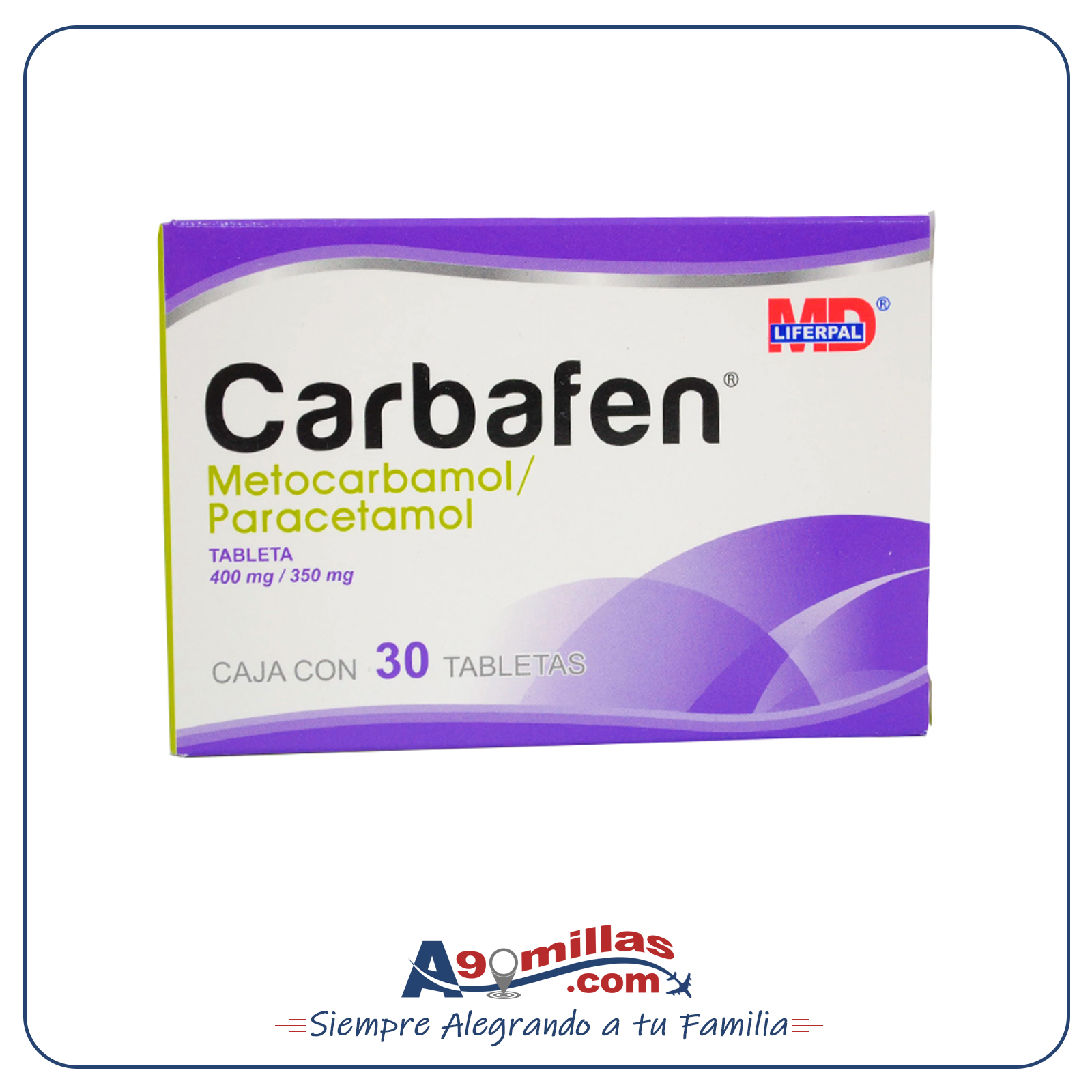 Carbafen (Metocarbamol y Paracetamol) x 30 Tabletas de 400mg 350mg